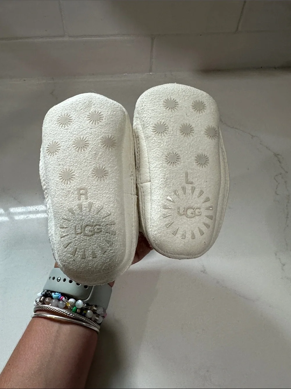 UGG Cream Knit Infant Booties with Hook Strap